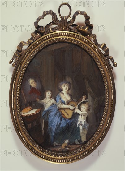 A mother playing the guitar in front of her two sons, 1787.