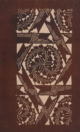 Katagami stencil with bamboo(?) and leaves, between 1900 and 1952.