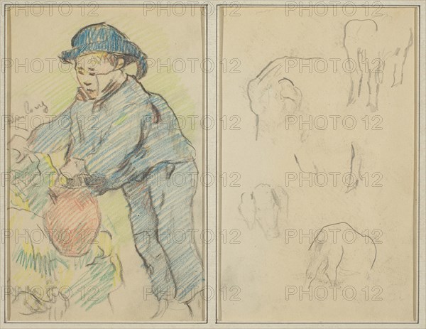 A Breton Boy with a Jug; Five Animal Forms [verso], 1884-1888.