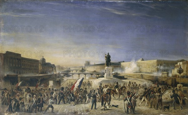 Attack on the Louvre, July 29, 1830, seen from the Pont-Neuf, 1830.