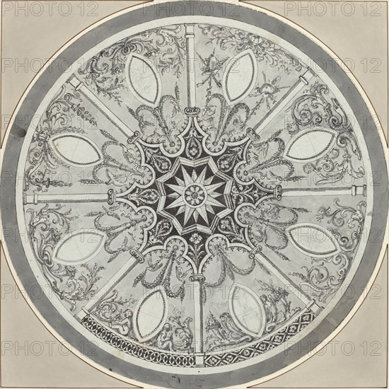 Design for an Inlaid Circular Table Top, with Alternatives, c. 1800.