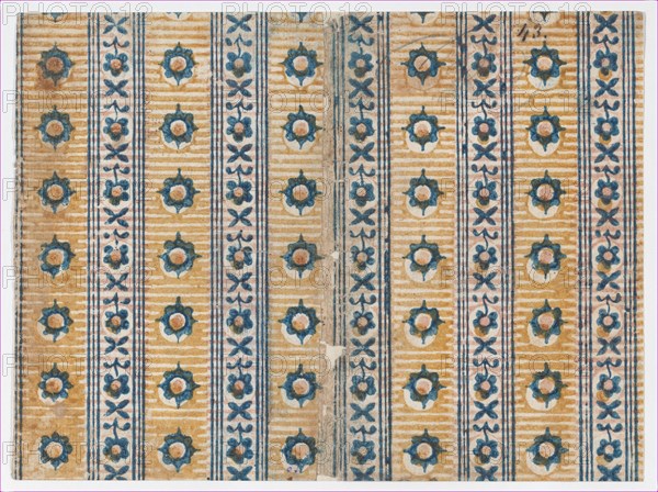 Sheet with five borders with floral and striped patterns, 19th century.