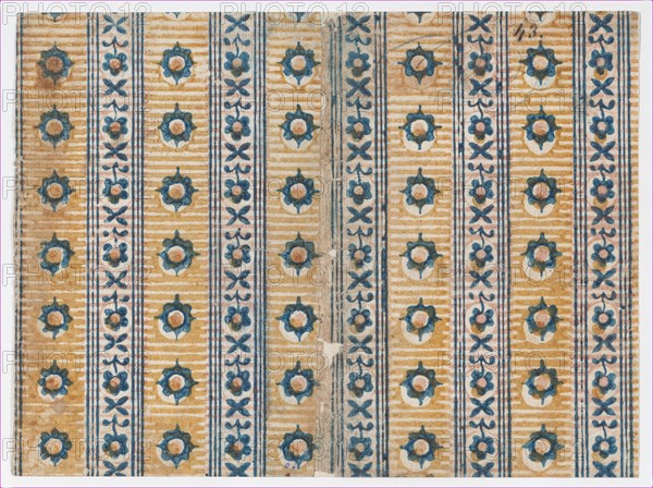 Sheet with five borders with floral and striped patterns, 19th century.