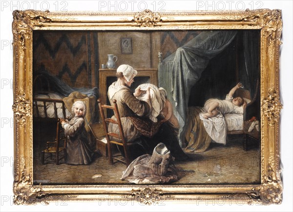 Une chambre où une servante habille des enfants, c1750.