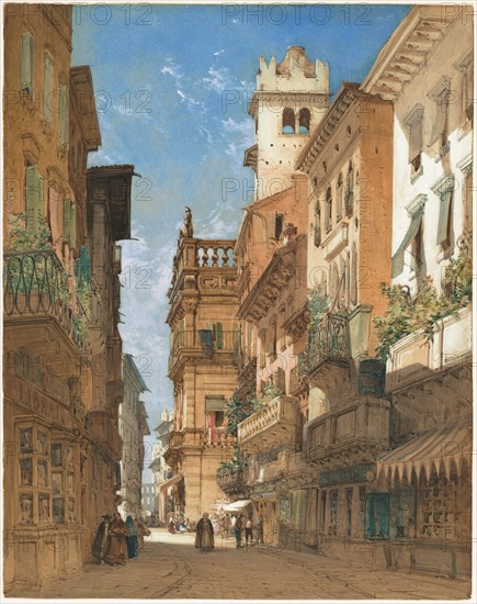 Corso Sant' Anastasia with the Palazzo Maffei in Verona, 1855.