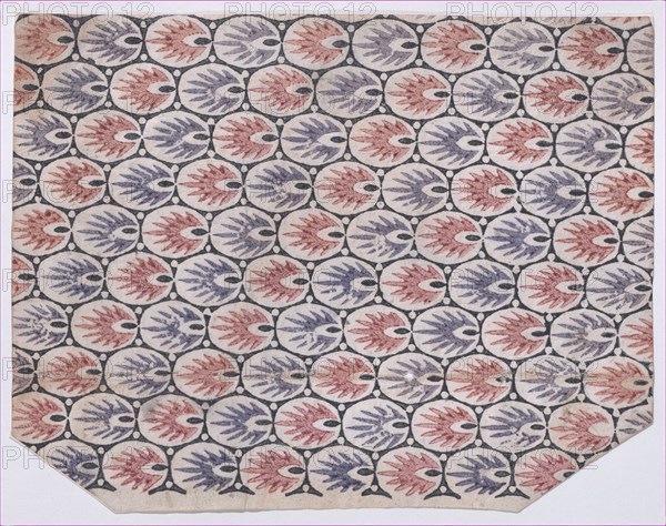 Sheet with overall pattern of pointed shapes within ovals, 19th century.