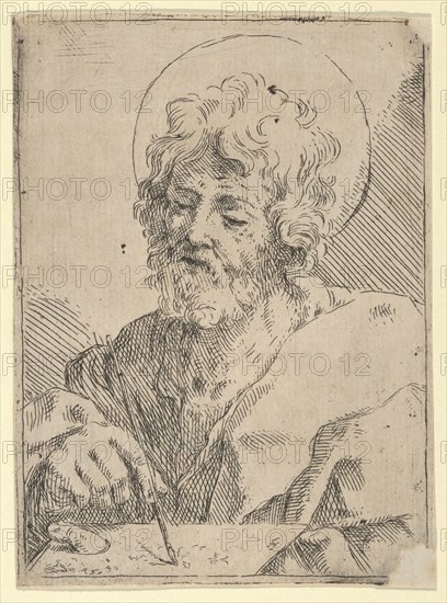Saint Luke holding a paint brush and palette, after Reni (?), 1600-1650.