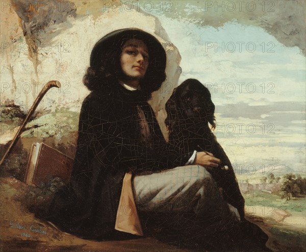 Autoportrait dit Courbet au chien noir, between 1842 and 1844.
