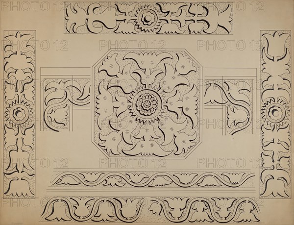 Connecticut-type Hadley Chest-Detail of Central Panel, c. 1936.