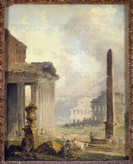 Ruines romaines, le Forum avec le Colisée et l'Obélisque, c1765.
