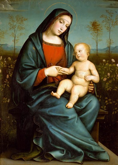 Madonna with Child in the Rose Garden, c. 1480. Creator: Francia, Francesco (1450-1517).