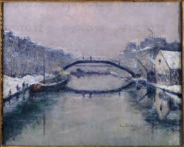 Saint-Martin canal; in snow, 10th arrondissement, 1908.