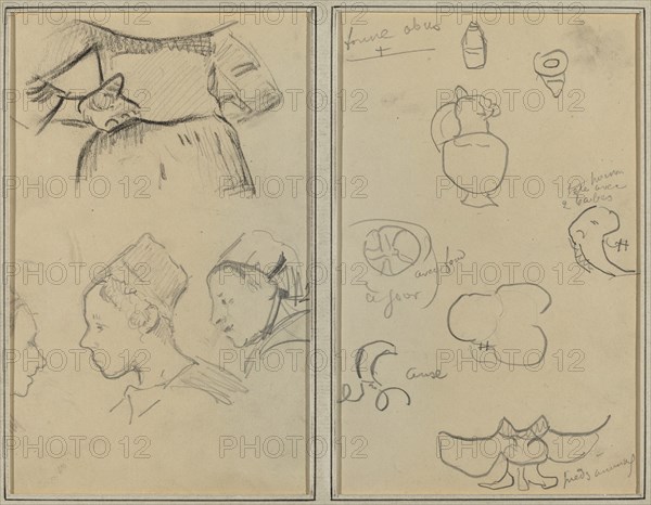 Four Studies of Breton Women; Shapes and Vases [verso], 1884-1888.