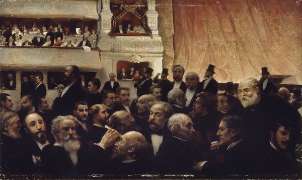 Intermission of a premiere at the Comedie-Francaise, 1885.