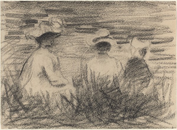 Three Figures Seated in a Meadow, Seen from the Back, late 19th century.