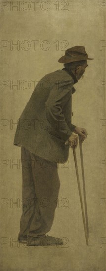 La Bouchée de pain : vieil homme s'appuyant sur des cannes, c.1904.