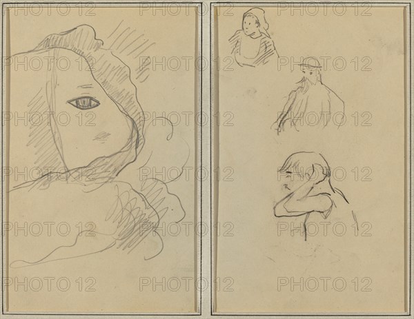 Eye and Part of Face; A Breton Woman and Two Men [recto], 1884-1888.