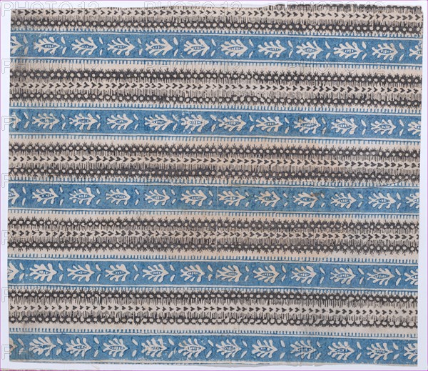Sheet with five borders with blue and black abstract patterns, 19th century.