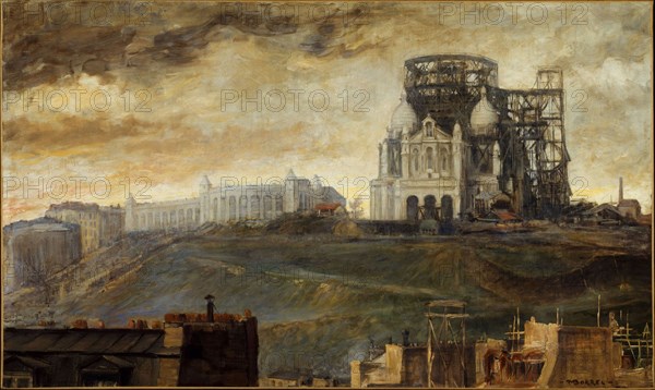 Montmartre hill with Sacre-Coeur under construction, c1890.