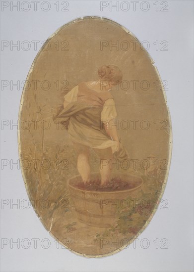 Harvester pressing grapes. Decorative painting for the Cafe de Paris, c1900.