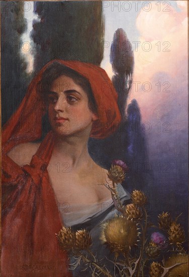 Donna con foulard rosso (Woman with red scarf), 1902. Creator: De Carolis, Adolfo (1874-1928).