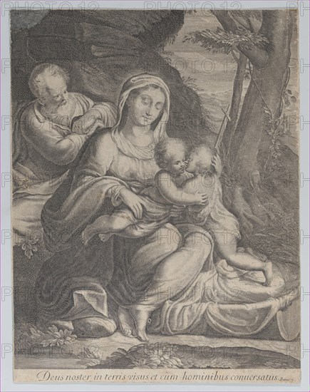 The Holy Family with infant Saint John the Baptist kneeling at right, 1550-1600.