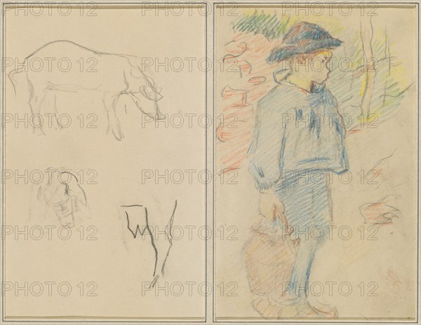 Three Studies of a Pig; Breton Boy Walking with a Jug [recto], 1884-1888.