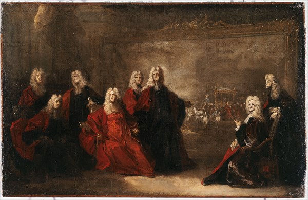 Sketch for aldermen celebrating the arrival of the infant, 1722.