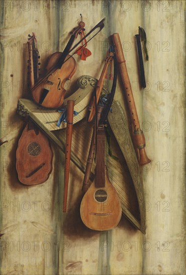 Trompe l'oeil with Musical Instruments, 1672. Creator: Gijsbrechts, Franciscus (1649-after 1677).