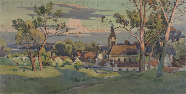 Sketch for the town hall in Thiais: village with a church, c1902.