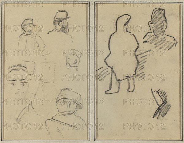 Five Studies of Soldiers and a Woman's Face; Two Figures [recto], 1884-1888.