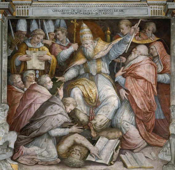 The Excommunication of Frederick II by Pope Gregory IX, 1573. Creator: Vasari, Giorgio (1511-1574).