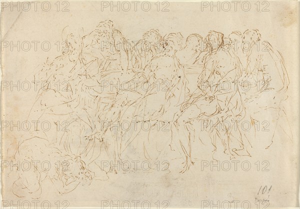 Magdalene Washing the Feet of Christ with Eight Disciples Looking On [recto].