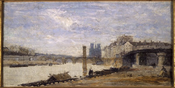 Pont de la Tournelle, the Ile Saint-Louis and pier, seen from Ile Louviers, c1877.