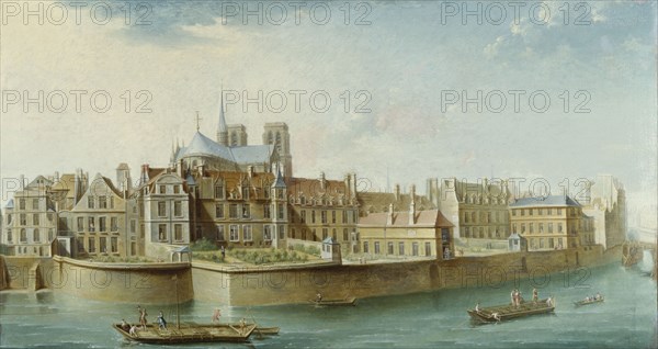 Cloisters of Notre-Dame, seen from Ile Saint Louis (Quai d'Orleans), 1753.