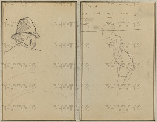 A Head of Man with Hat, Seen from Behind; A Standing Woman [recto], 1884-1888.