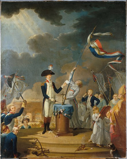 The Oath of Lafayette, at the Fete de la Federation, July 14, 1790, 1791.