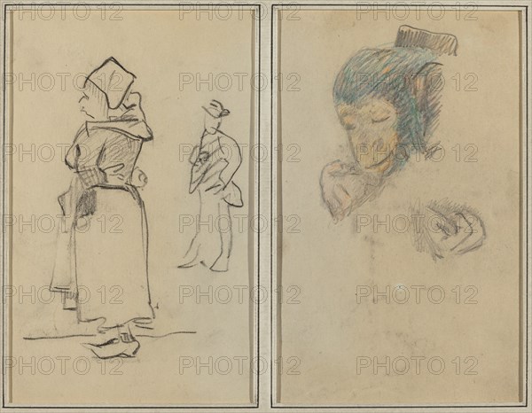 A Breton Woman and a Standing Man; Head and Hand of a Monkey [recto], 1884-1888.
