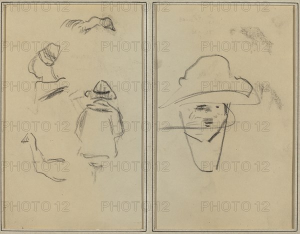 Two Breton Figures and Studies of Two Geese; Man Wearing Hat [verso], 1884-1888.