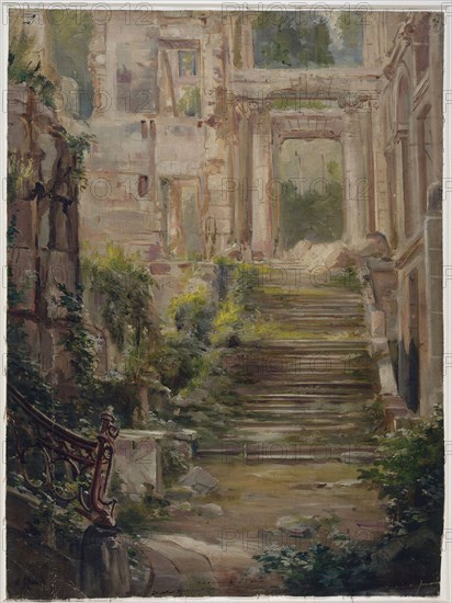 Ruins of the Château de Saint-Cloud: the staircase of honor, c1875.