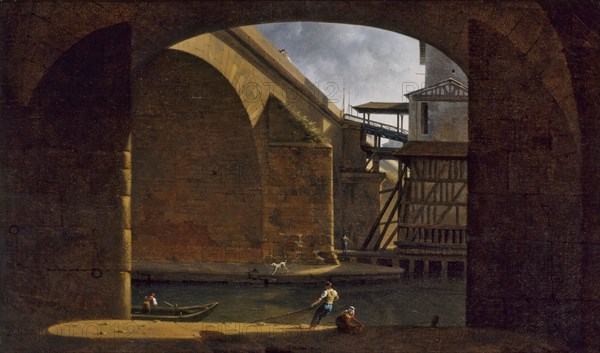 Notre-Dame Bridge and Pump, seen from the vault of Quai de Gesvres, 1816.