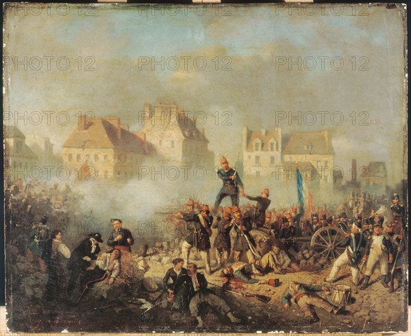 Episode of the 1848 revolution: officer commanding the men to fire, c1848.