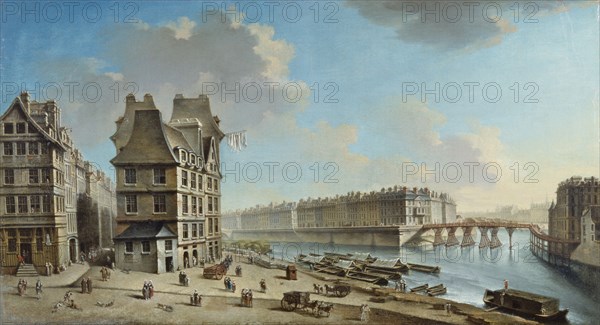 La Greve, Ile Saint-Louis and the Pont Rouge, seen from Place de la Greve, c1754.