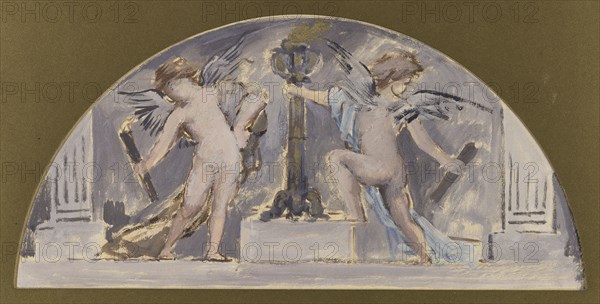 Sketch for the dining room of the Hotel de Ville, two Cupids lighting a flare, 1893.