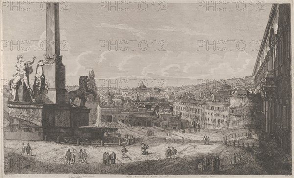 View of the Quirinal Hill in Rome with the fountain of the horse tamers at left, 1822.