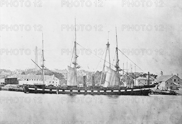 U.S. Navy - Unidentified Ship, with Auxilliary Steam Power At Boston Navy Yard, 1911. Creator: Harris & Ewing.