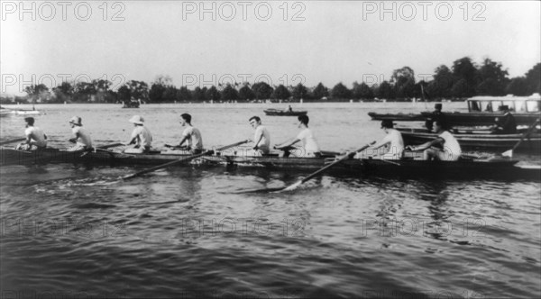 An eight-oared shell boat and crew--race...Cambridge, Massachusetts, 1906. Creator: Frances Benjamin Johnston.