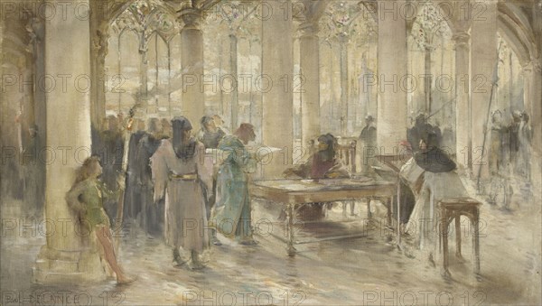 Sketch for the courtroom of the Paris Commercial Court: The Book of Trades, c1891.