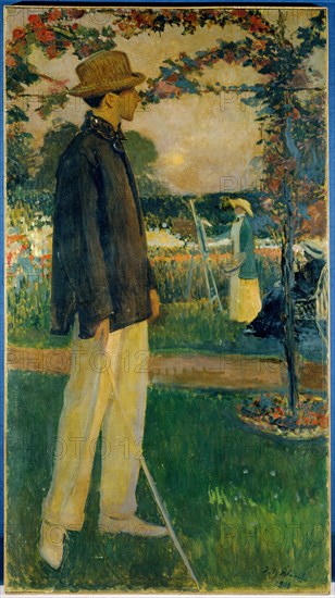 Portrait of Jean Cocteau (1889-1963), writer, in the Garden of Offranville, 1913.