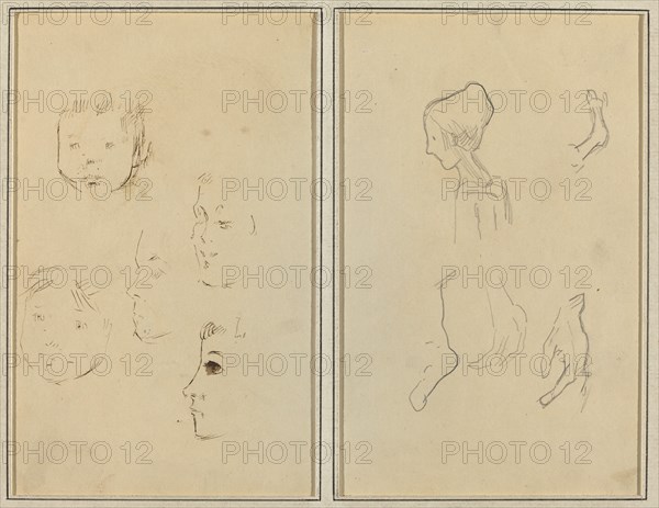 Five Studies of Heads; A Boy in Profile with Studies of Hands and Feet [verso], 1884-1888.